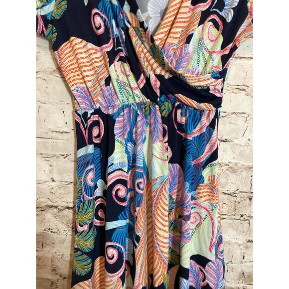 Chetta B Dress Womens Small A Line Tropical Jungle Print Colorful Stretch Draped - Picture 5 of 14